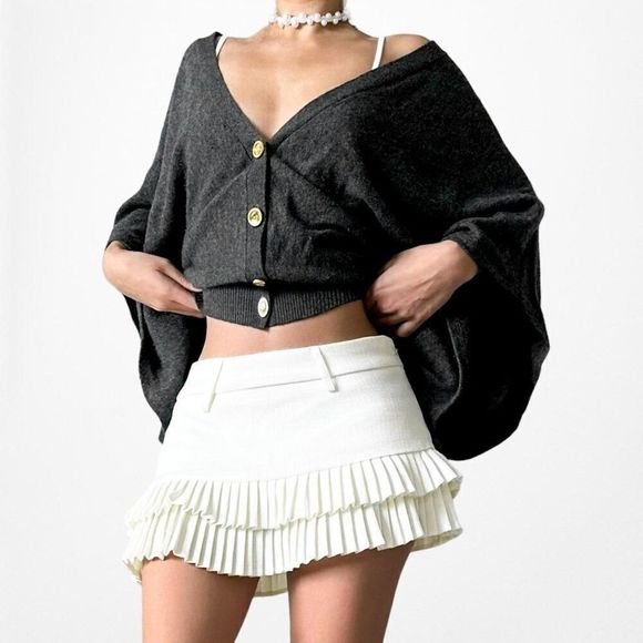 Vintage Y2K Tory Burch Cashmere Gray Button Down Oversized Knit Cardigan Size S - Picture 3 of 9